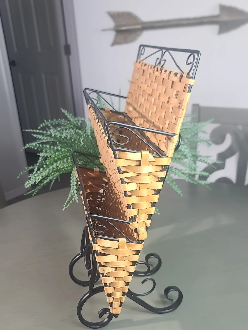 Woven Basket Organizer with Black Metal Accents